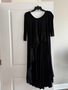 Free People Black Asymmetrical Crochet-Trim Top